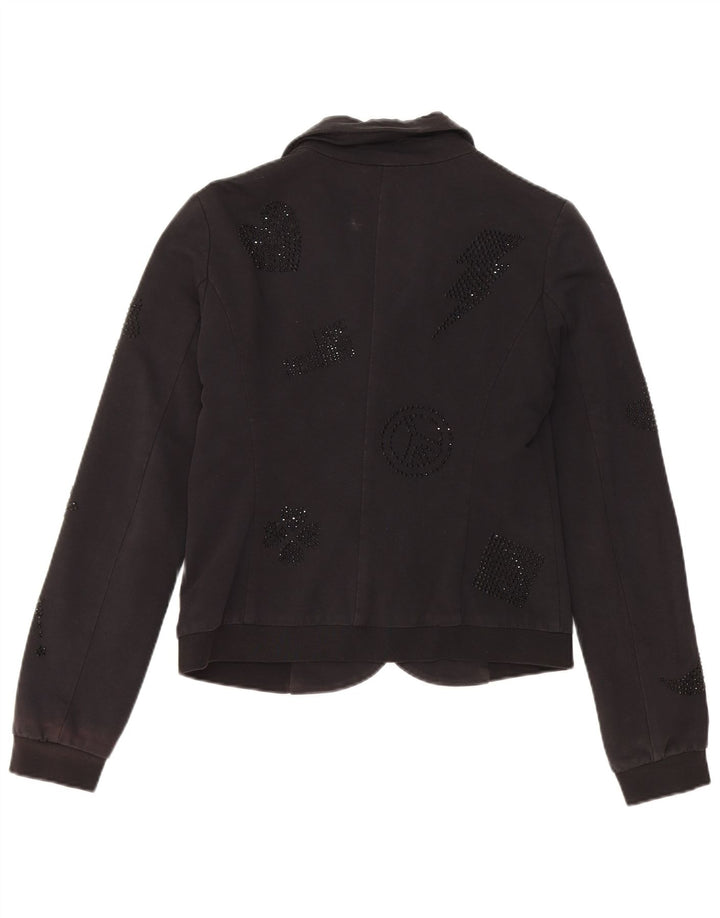 Moschino Womens Crop Graphic 3 Button Blazer Jacke UK 10 Small Schwarz