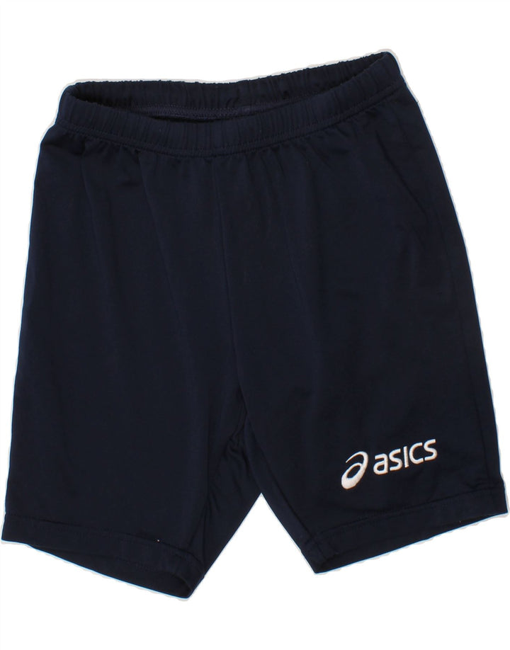 ASICS Boys Graphic Sport Shorts 7-8 Years Navy Blue Polyester Vintage Asics and Second-Hand Asics from Messina Hembry 