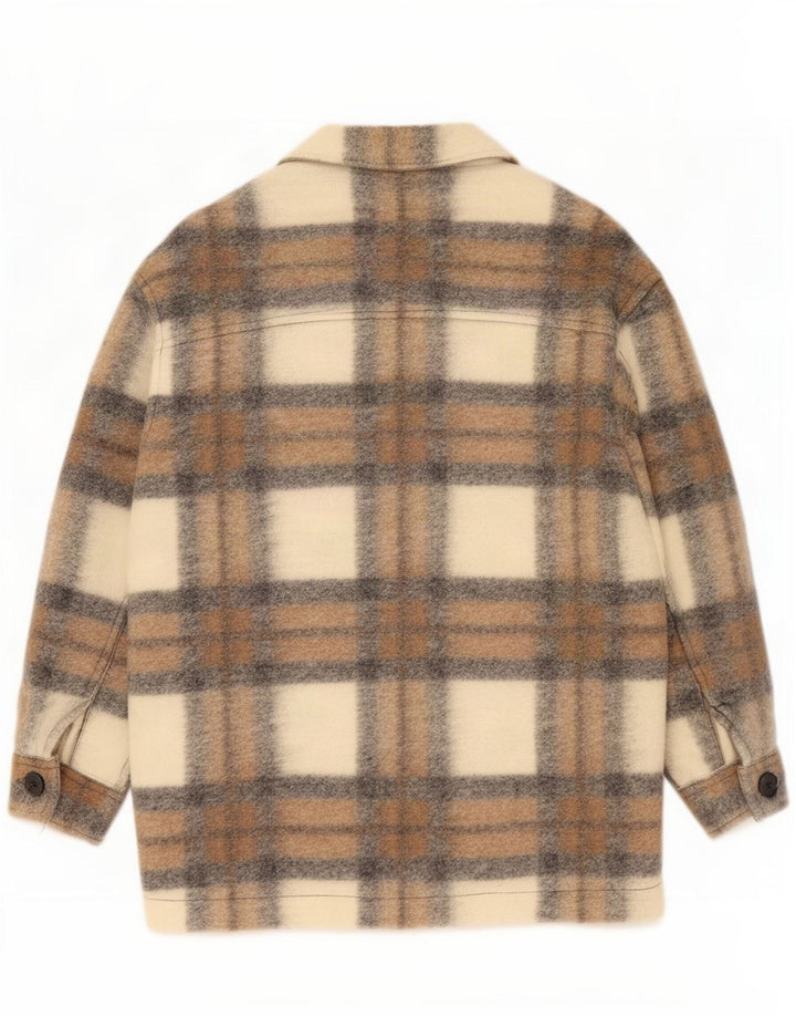 Übergroße Utility-Jacke für Damen von Zara, UK 14, Mittelbeige, kariertes Polyester