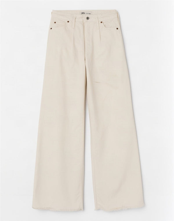 Zara Damen-Jeans mit weitem Bein, EU 34, 2XS, W24, L31, weiße Baumwolle