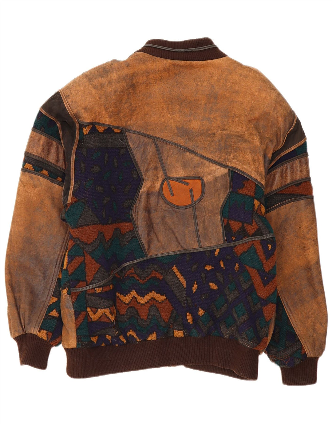 Vintage Herren Lederjacke IT 50 Großes braunes geometrisches Leder