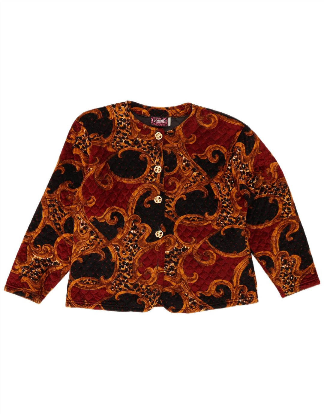 VINTAGE Damen Crop Cardigan Top UK 14 Großes mehrfarbiges Paisley-Acetat