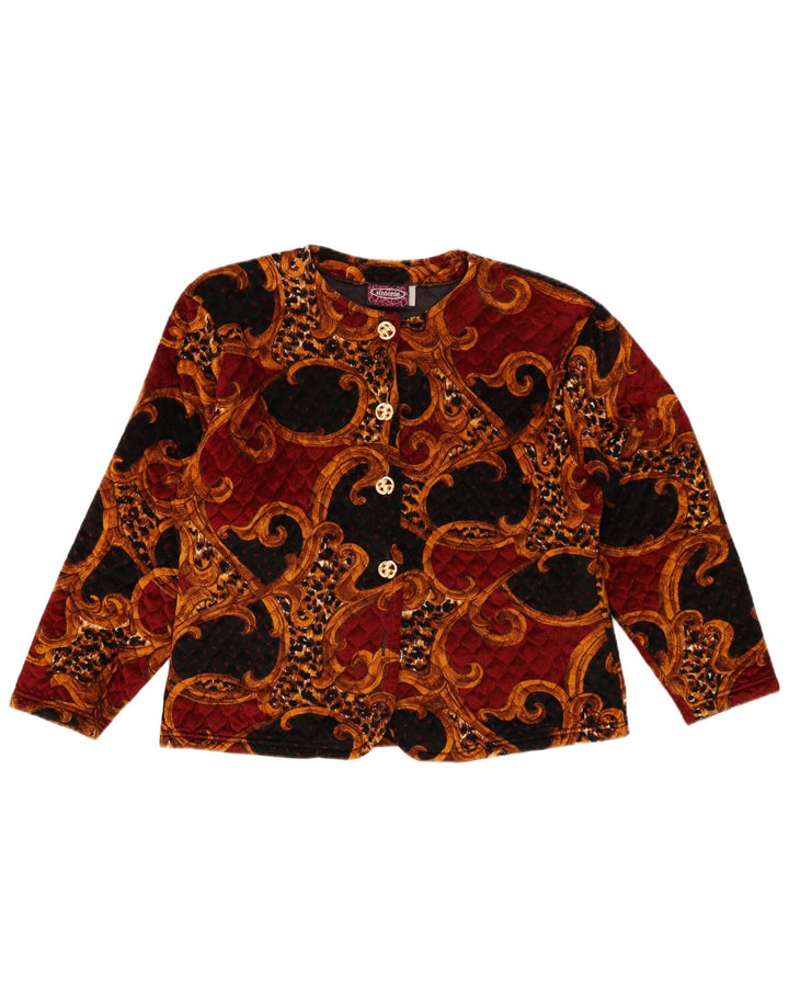 VINTAGE Damen Crop Cardigan Top UK 14 Großes mehrfarbiges Paisley-Acetat