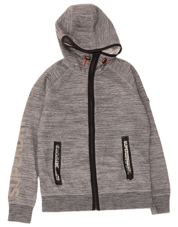 Superdry Herren-Kapuzenpullover mit grafischem Reißverschluss, Mittelgrau meliertes Polyester