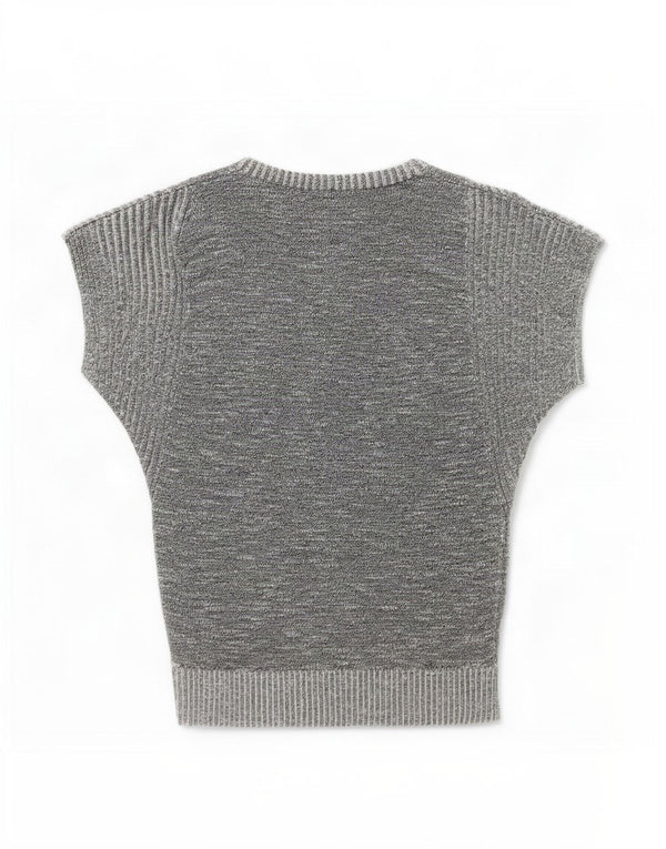 Vintage Damen Tanktop mit grafischer Weste, UK 16, groß, grau, geometrisch, Baumwolle