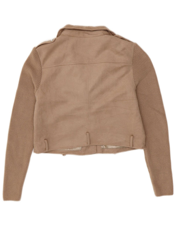 GUESS Damen Crop Knit Bikerjacke UK 16 Large Beige