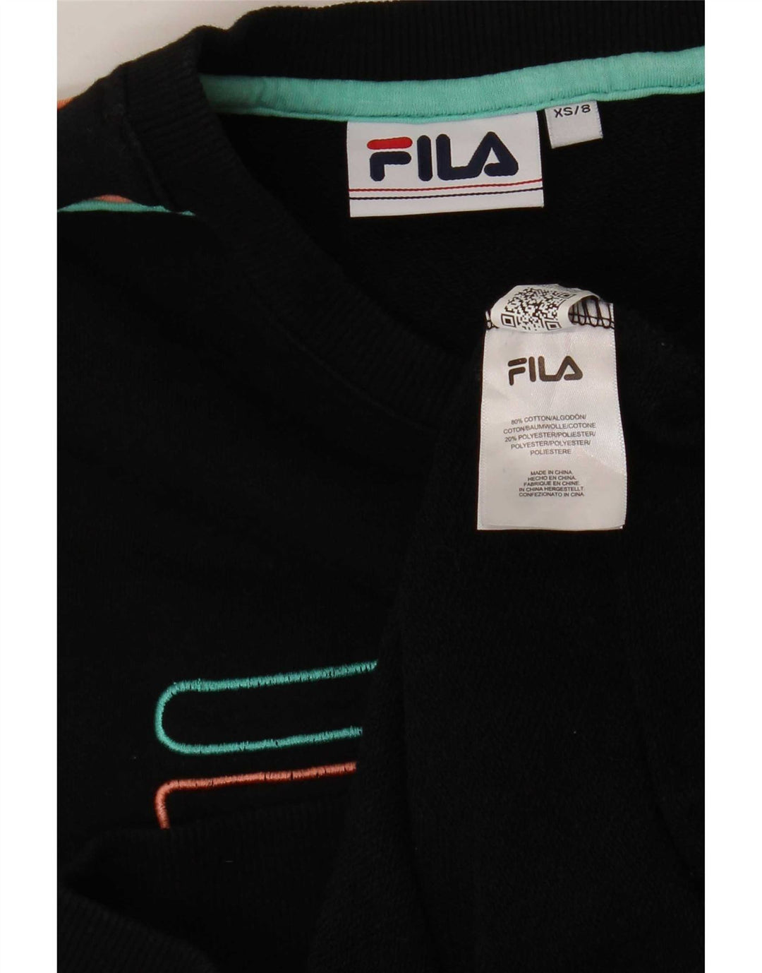 Fila Damen Grafik-Sweatshirt-Pullover UK 8 Small Schwarz Baumwolle