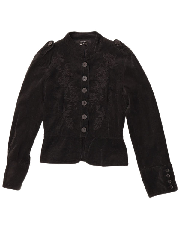 Zara Damen-Blazer aus Militär-Cord, UK 12, Mittelgrau mit Blumenmuster