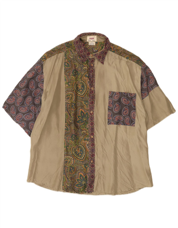 Sisley Herren Kurzarmhemd Mittelbeige Paisley-Seide