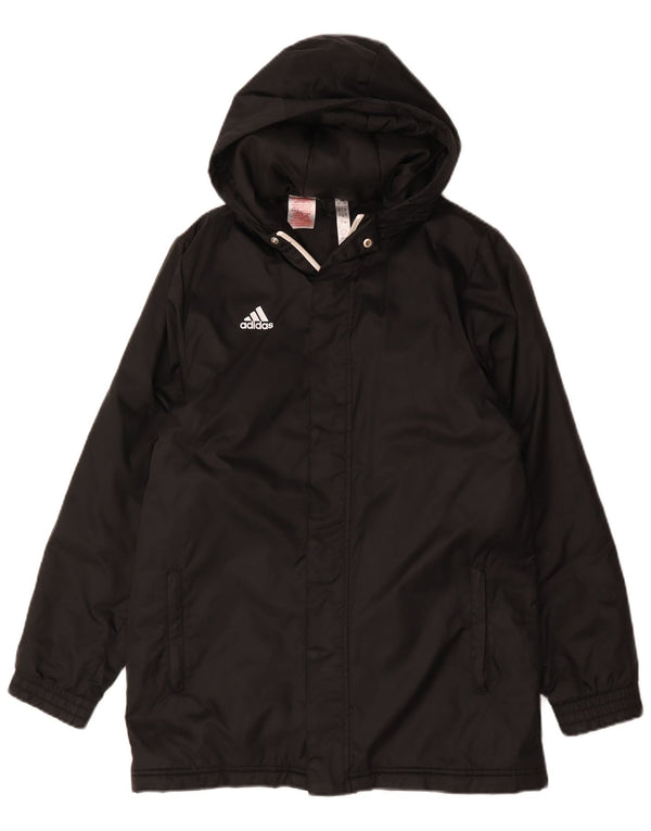 Adidas Jungen wattierter Mantel mit Kapuze, 13–14 Jahre, schwarzes Polyester