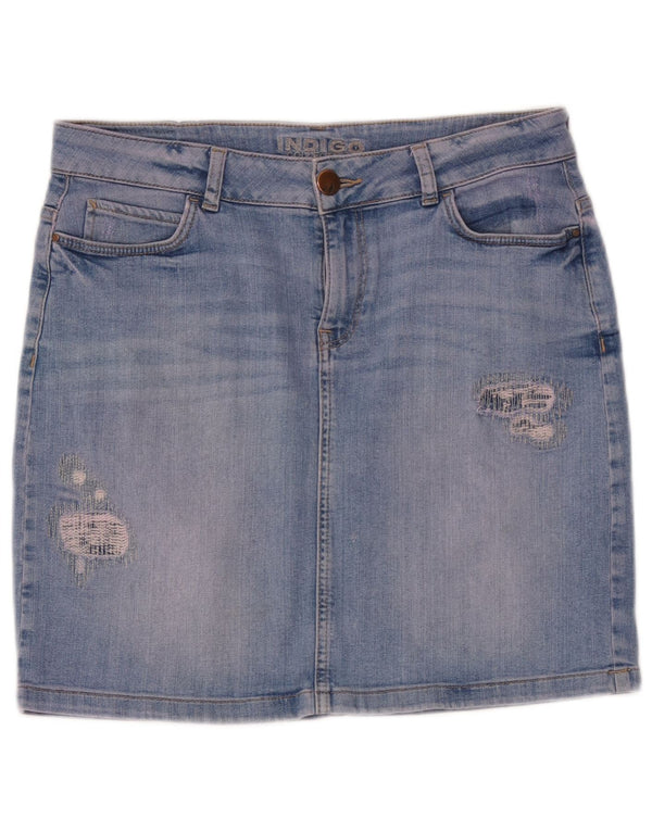 Marks & Spencer Womens Indigo Distressed Denim Skirt UK 12 Medium W32 Blue