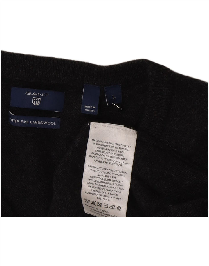 Gant Damen-Pullover mit V-Ausschnitt, UK 16, Größe L, graue Lammwolle