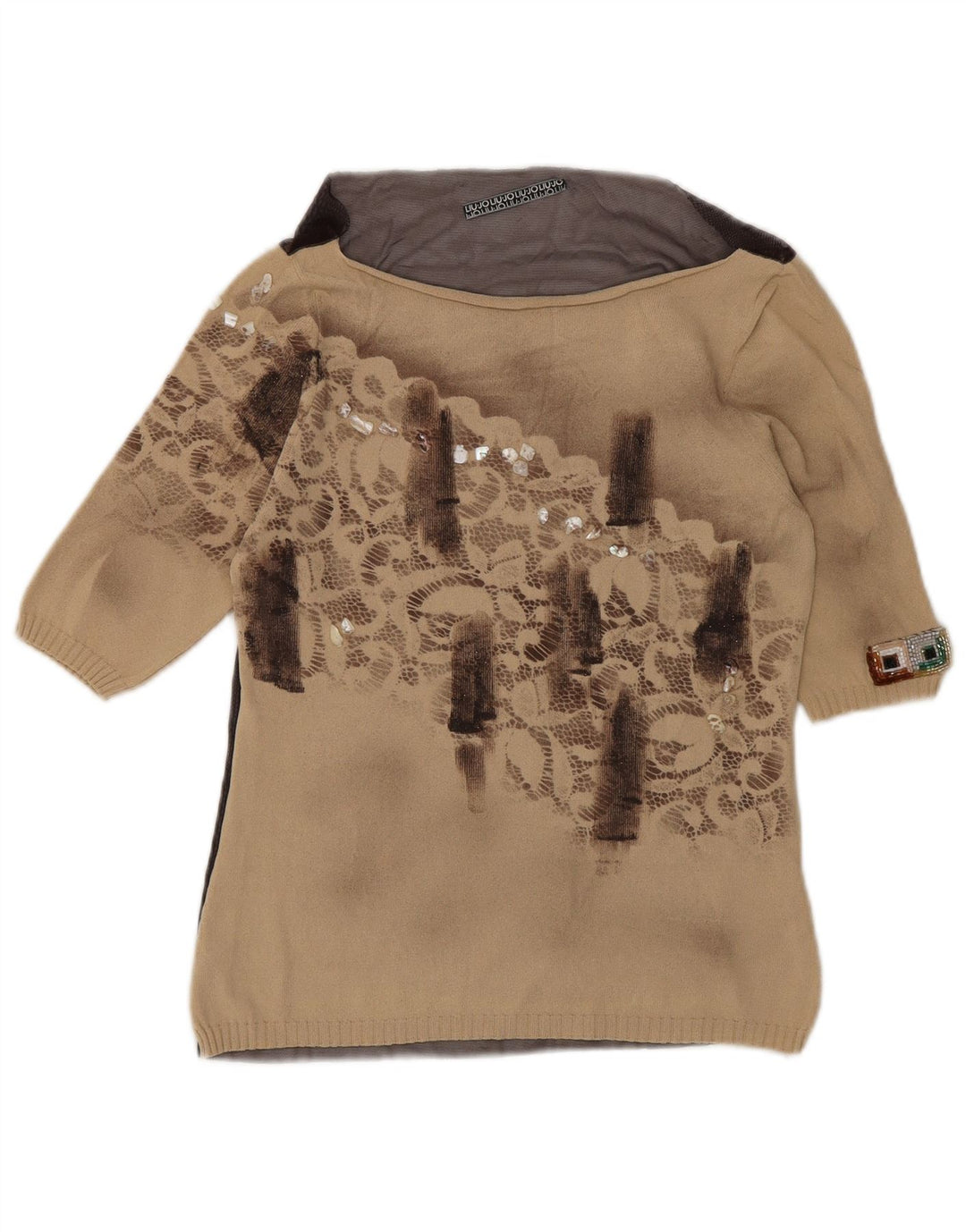 Liu Jo Durchsichtiges Damen-Blusenoberteil, UK 12, Mittelbeige, Farbblock