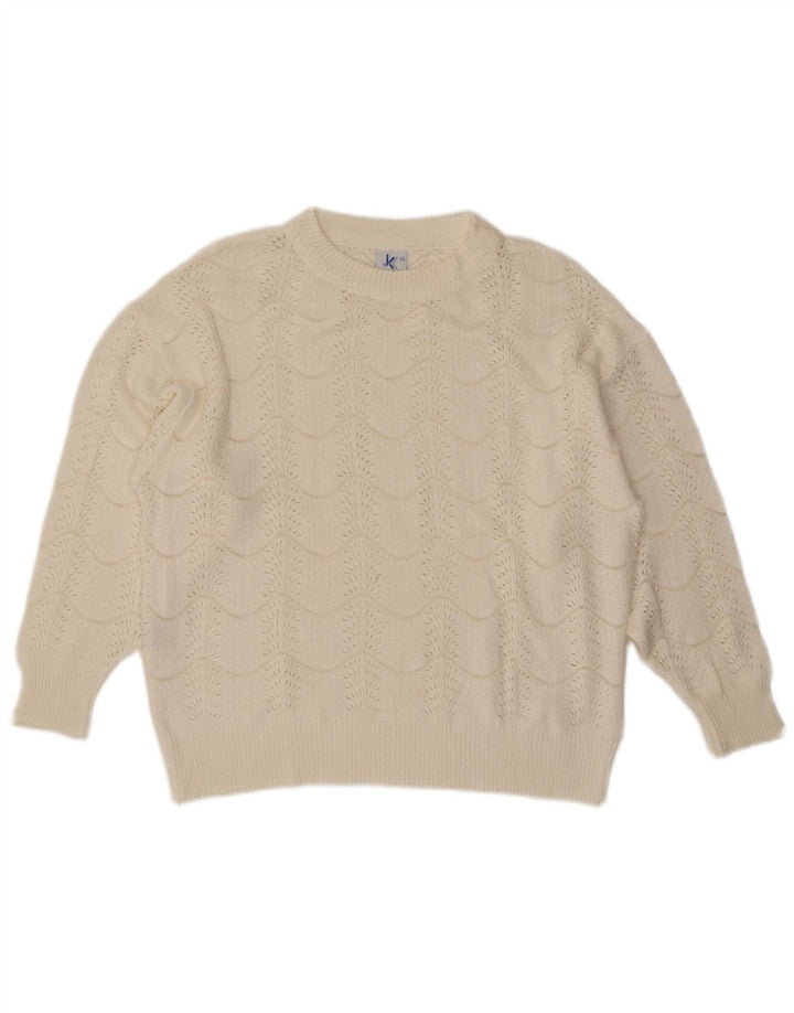 Vintage Damen Pullover mit Rundhalsausschnitt IT 46 Large Off White Chevron