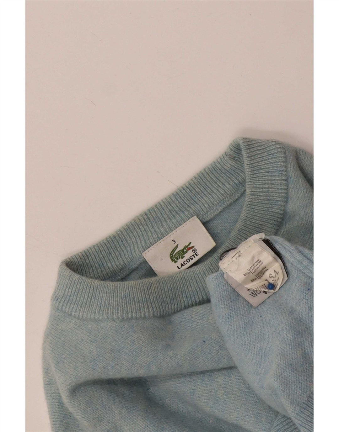 Lacoste Herren-Pullover mit Rundhalsausschnitt, Größe 3, kleine blaue Lammwolle
