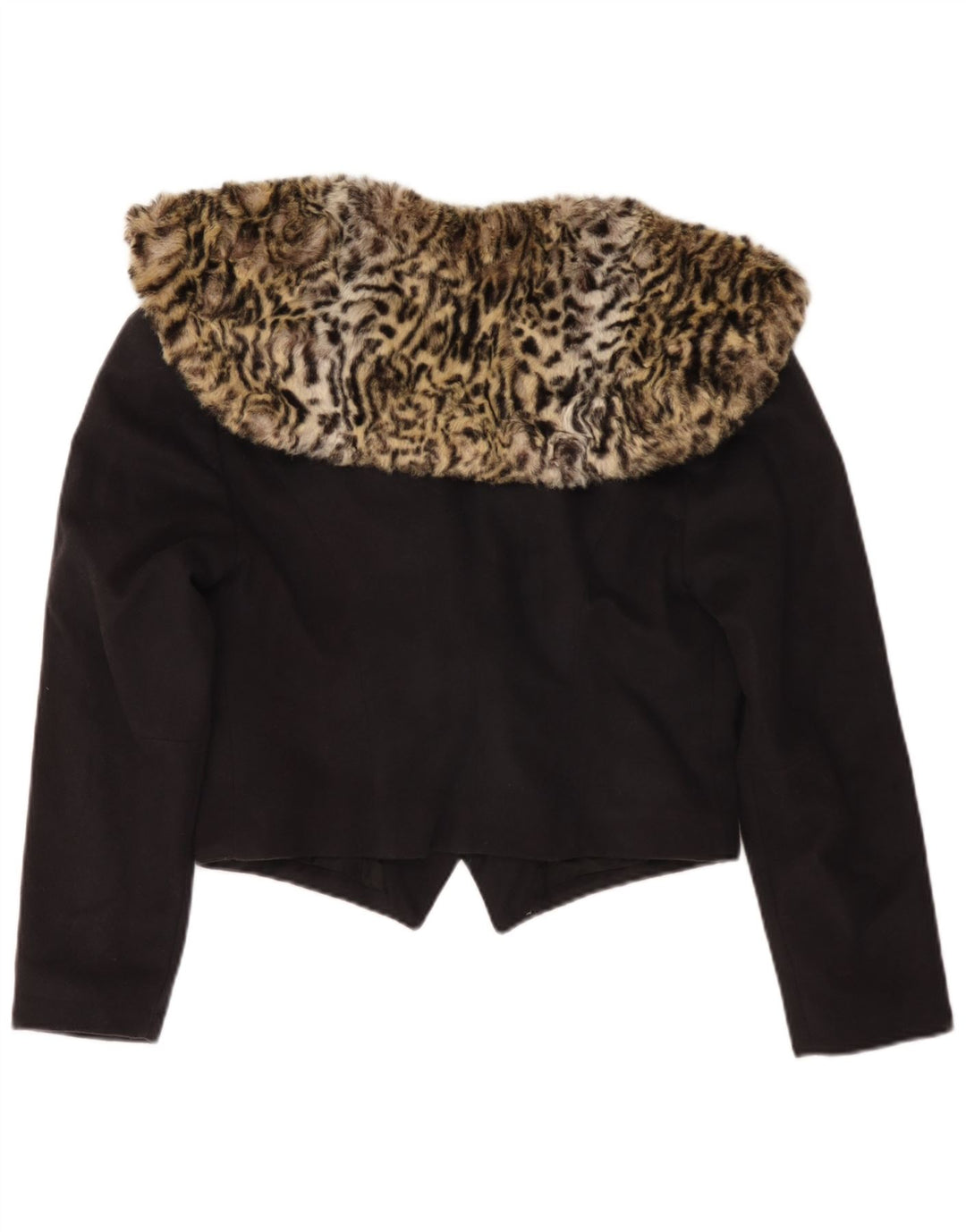 Vintage Damen Crop Blazer Jacke UK 14 Medium Schwarz Animal Print
