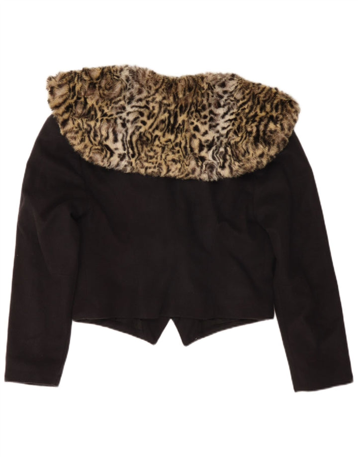 Vintage Damen Crop Blazer Jacke UK 14 Medium Schwarz Animal Print