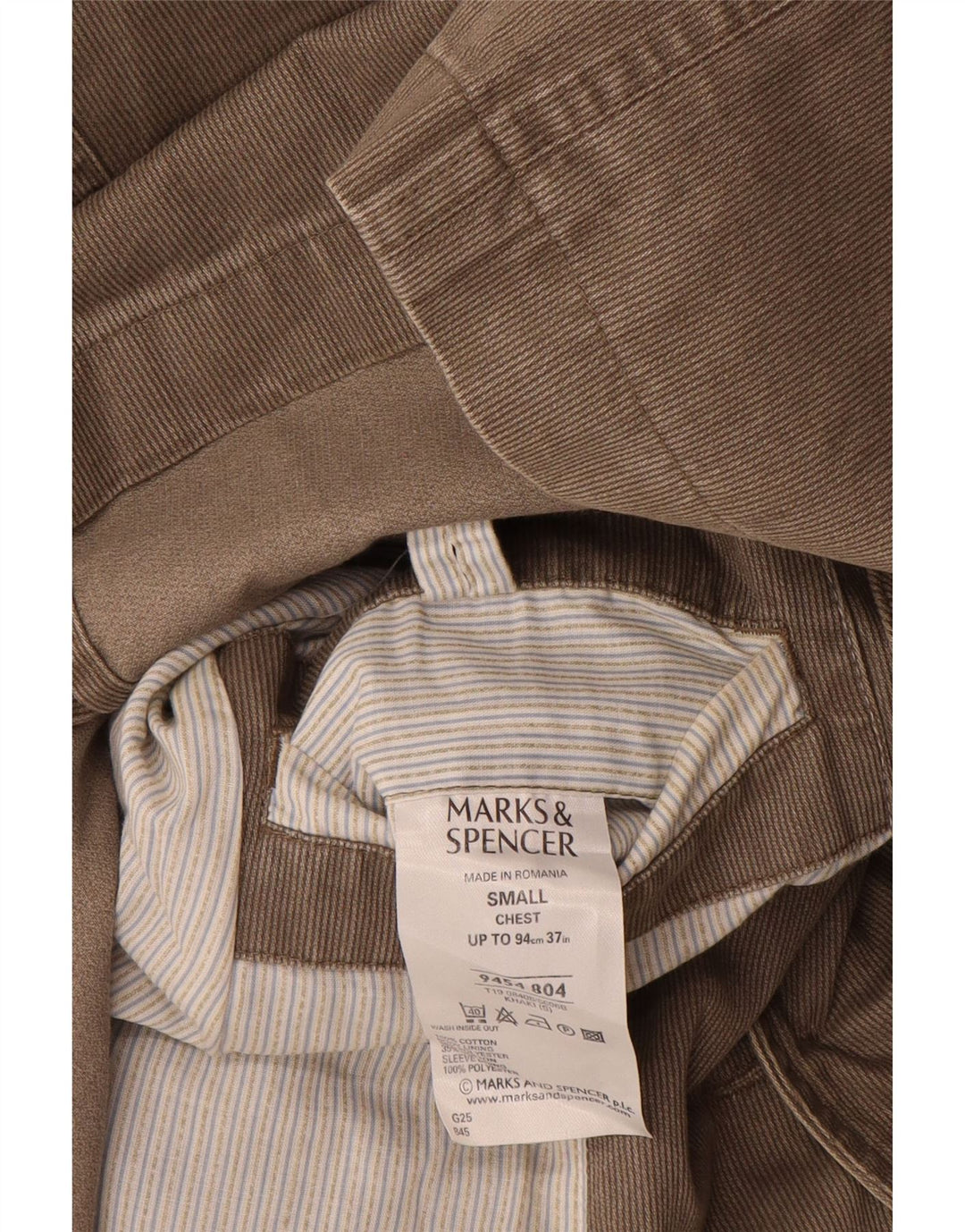 Marks & Spencer Herren-Blazer mit 3 Knöpfen, Gr. 36, klein, Khaki, Nadelstreifen