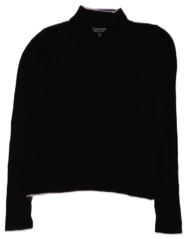 Topshop Damen Crop Rollkragenpullover Pullover UK 8 Small Schwarze Viskose