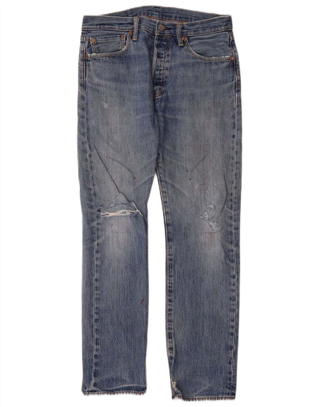 Levi's Herren 501 Distressed Straight Jeans W32 L32 Blaue Baumwolle