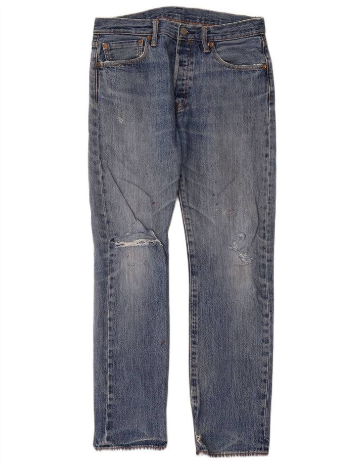 Levi's Herren 501 Distressed Straight Jeans W32 L32 Blaue Baumwolle