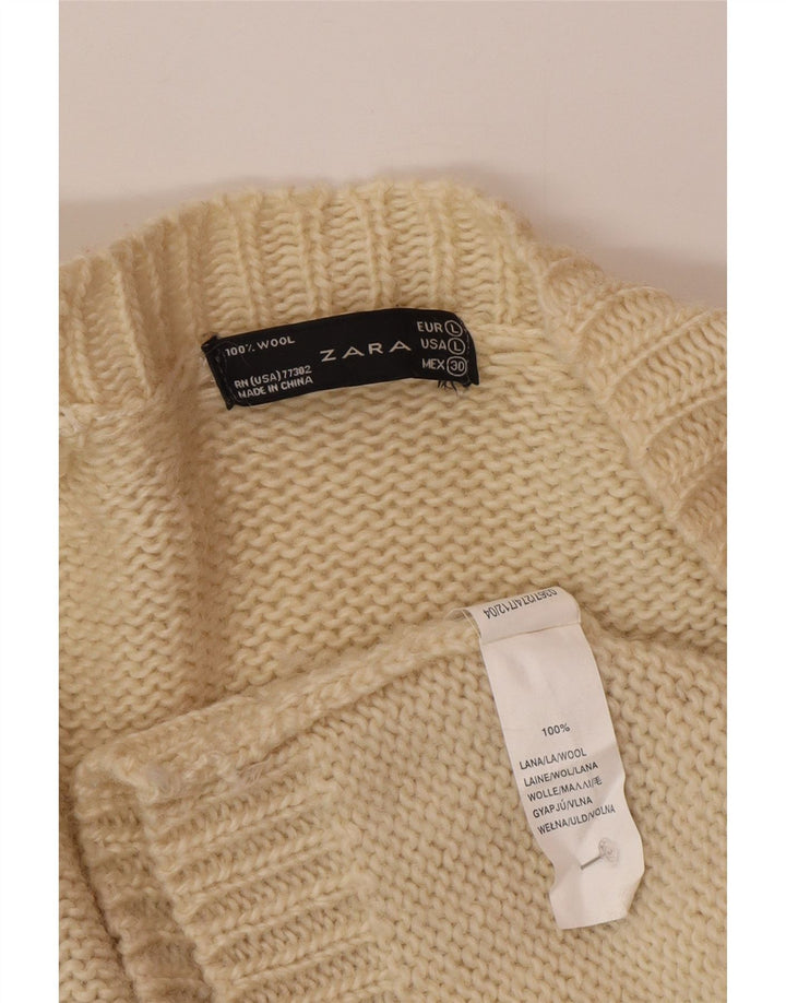 Zara Damen-Cardigan-Pullover UK 14 Große cremefarbene Wolle