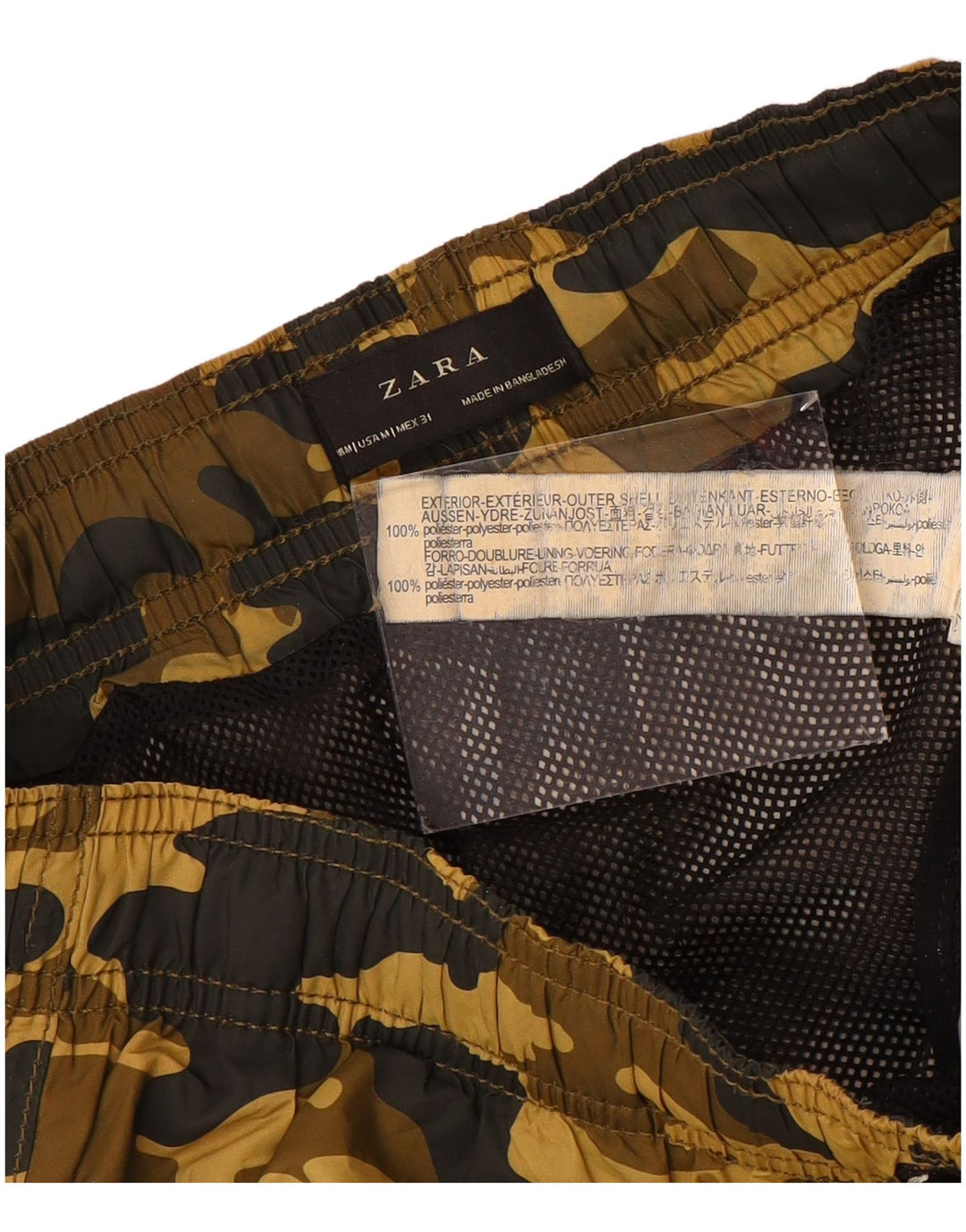 Zara Herren-Badeshorts mit Grafik, mittelbraunes Camouflage-Polyester