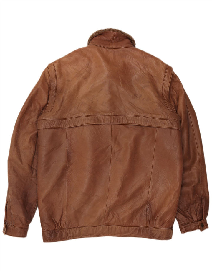 Vintage Herren Leder Sherpa Jacke UK 38 Mittelbraunes Leder