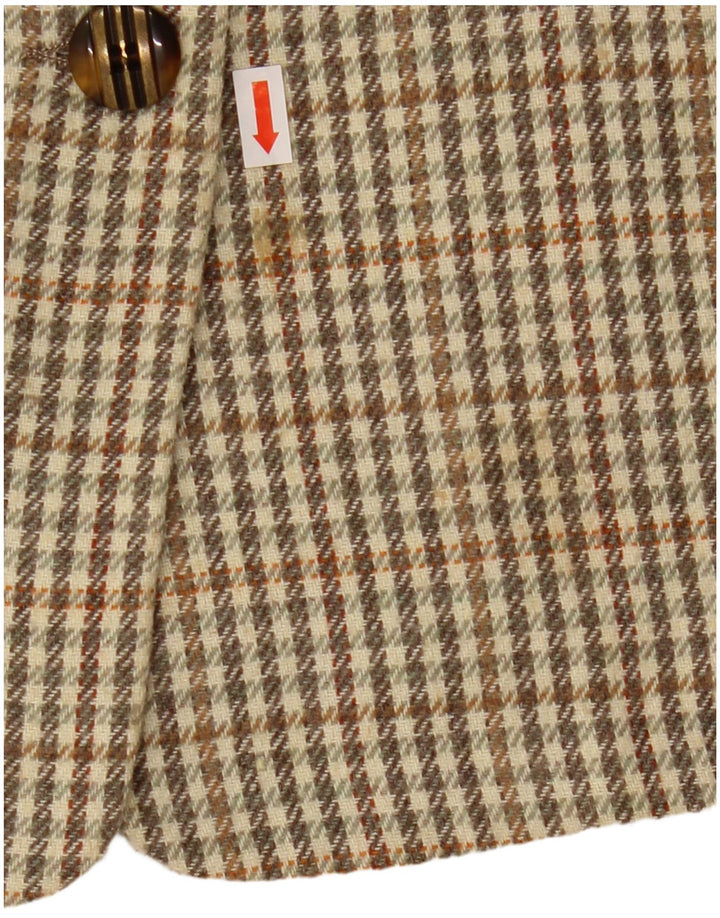 Vintage Damen 2-Knopf-Blazer-Jacke IT 46 Große Khaki-Gingham-Wolle
