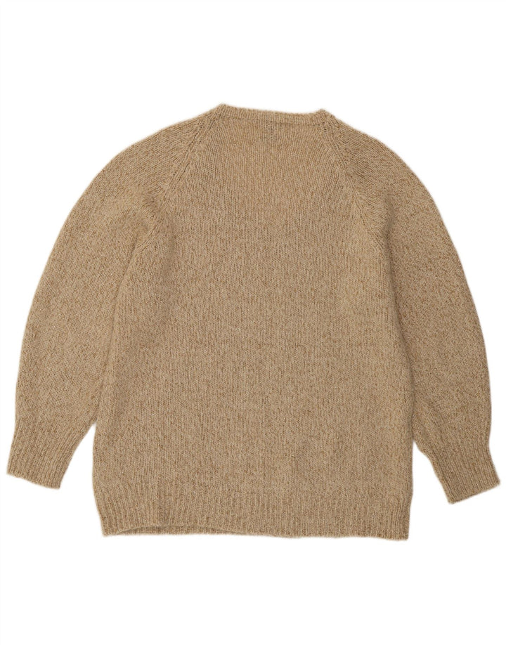 Massimo Dutti Damen-Pullover mit V-Ausschnitt, UK 14, mittelbeige gefleckte Wolle