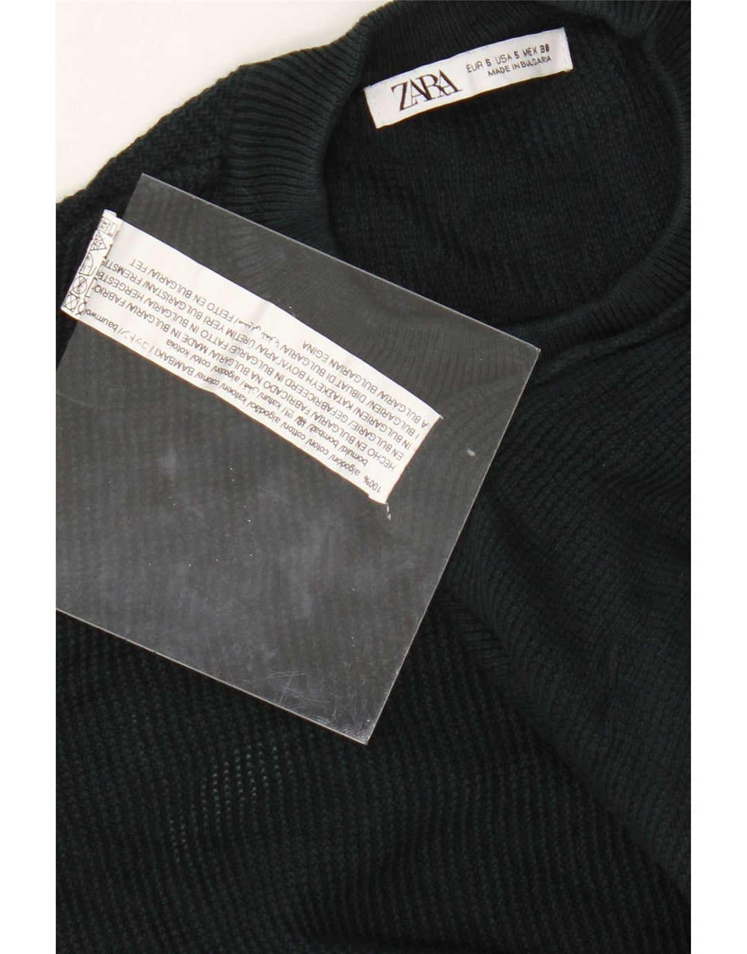 Zara Herren-Pullover mit Rundhalsausschnitt, Größe S, grüne Baumwolle