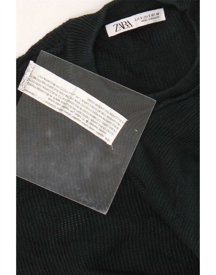 Zara Herren-Pullover mit Rundhalsausschnitt, Größe S, grüne Baumwolle