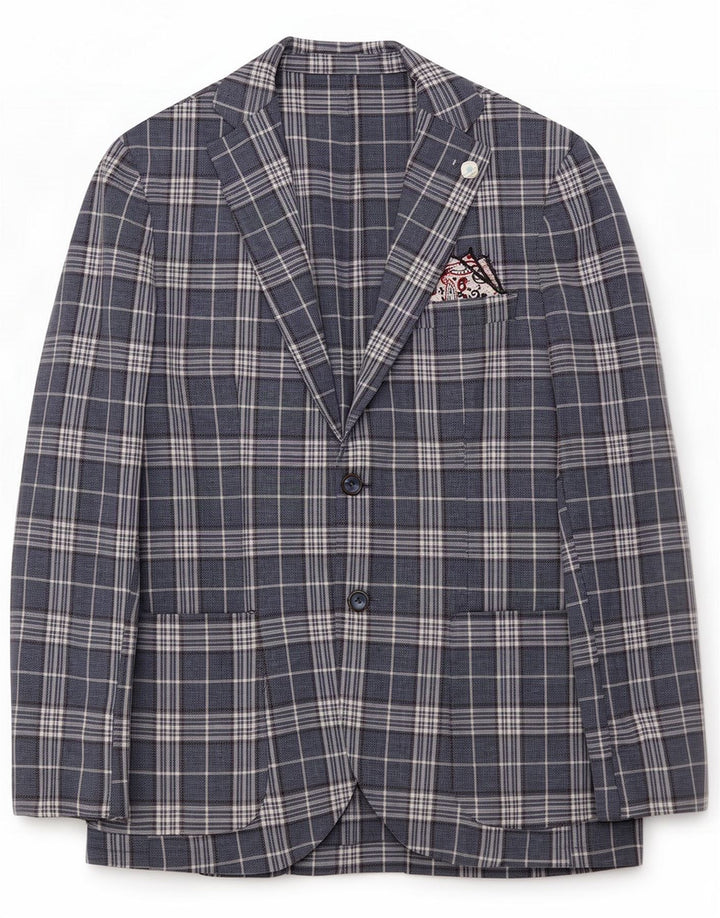 Vintage Herren-Blazer mit 2 Knöpfen, IT 50, großes, blau kariertes Leinen