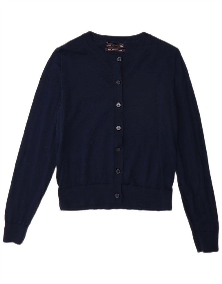 Marks & Spencer Damen-Cardigan-Pullover UK 14 Mittelmarineblaue Merinowolle