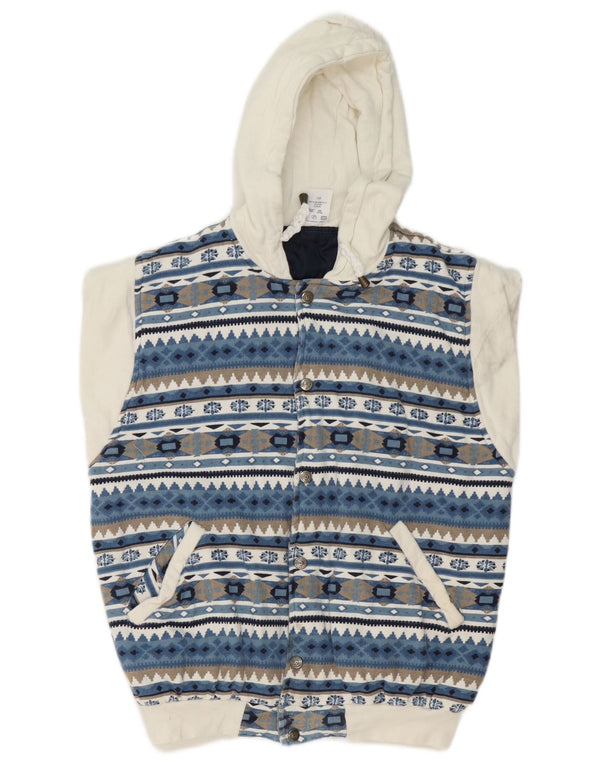 Wattierte Vintage-Weste für Jungen mit Kapuze, 13–14 Jahre, XL, blau, geometrisch, Baumwolle, Retro