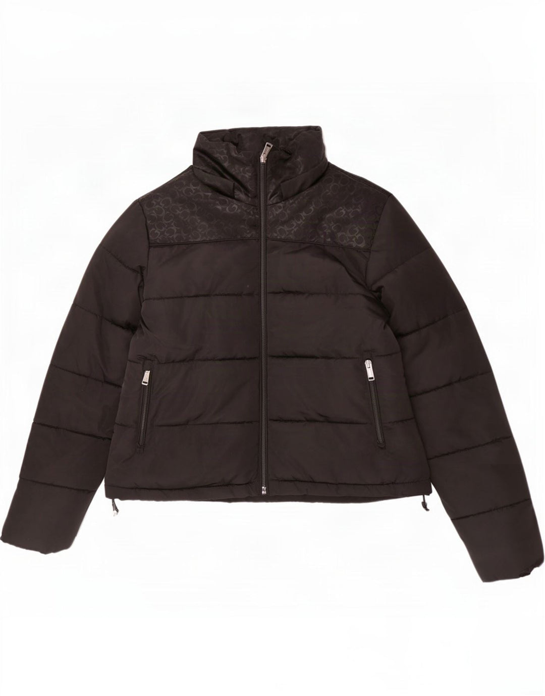 Guess Damen Crop Graphic Wattierte Jacke UK 6 XS Schwarz Polyester