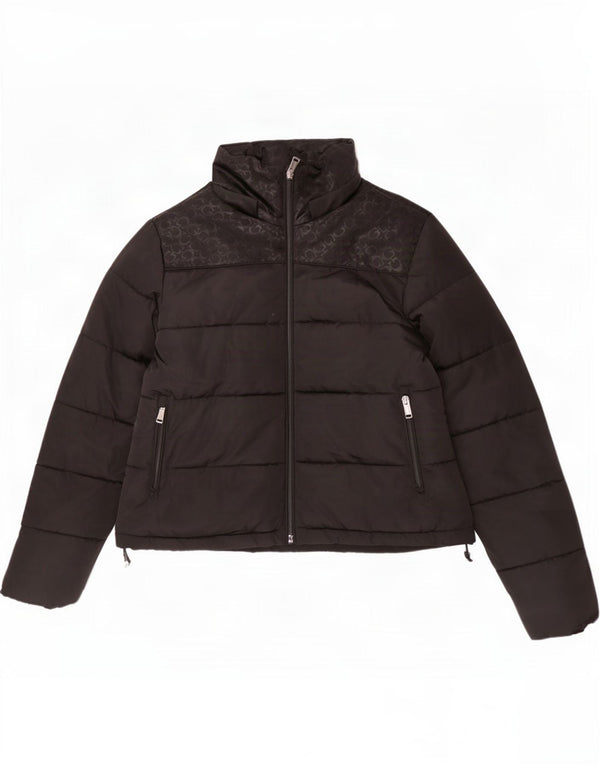 Guess Damen Crop Graphic Wattierte Jacke UK 6 XS Schwarz Polyester