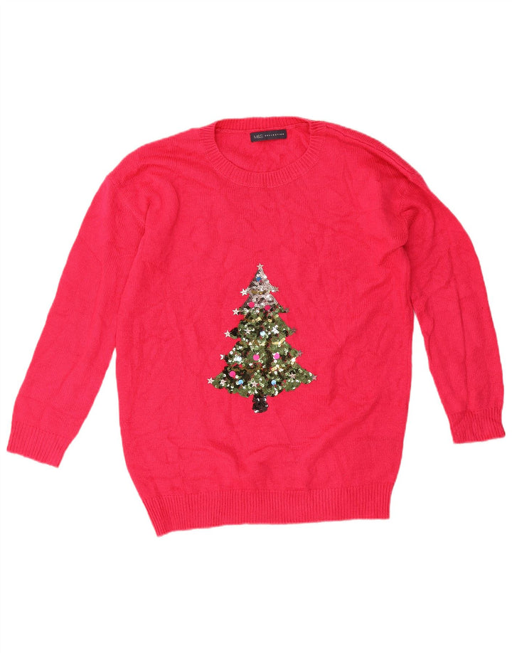 Marks & Spencer Damen-Pullover mit Rundhalsausschnitt, Gr. 14, mittelrosa, Weihnachten