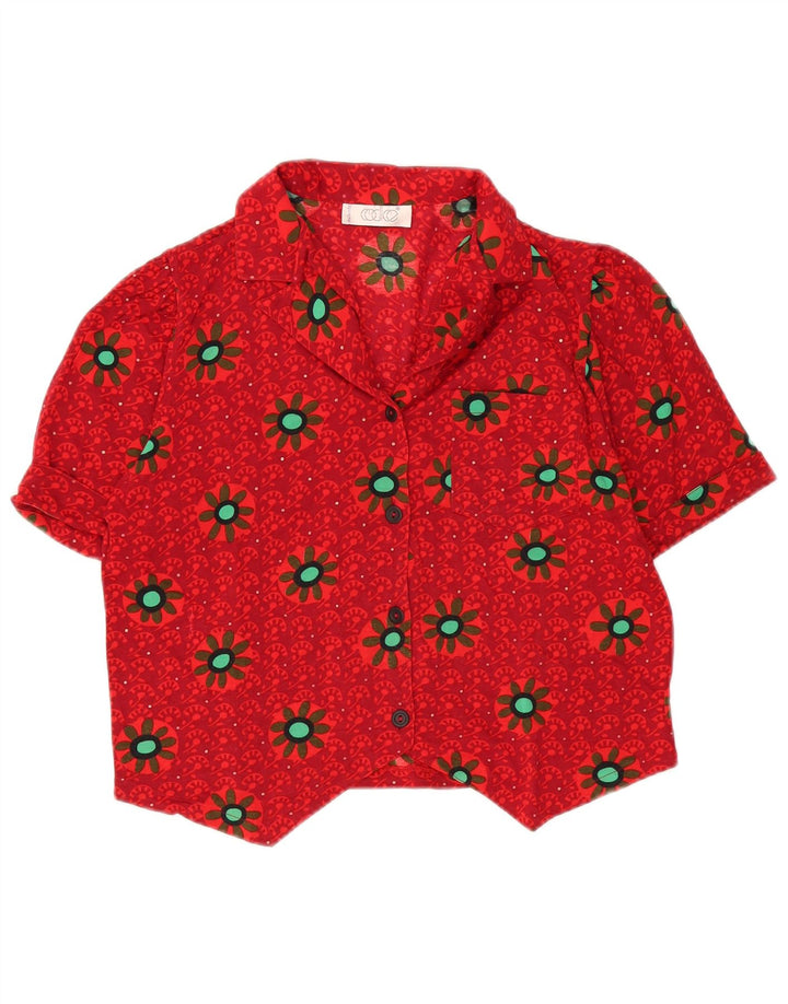 Codice Womens Crop Short Sleeve Shirt Bluse UK 16 Large Red Floral