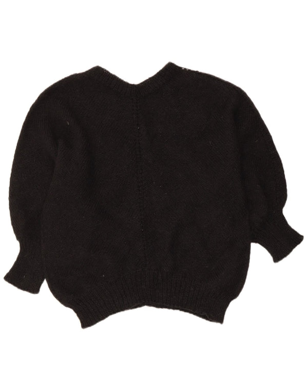 Vintage Damen 3/4 Ärmel V-Ausschnitt Pullover Pullover UK 14 Medium Schwarz