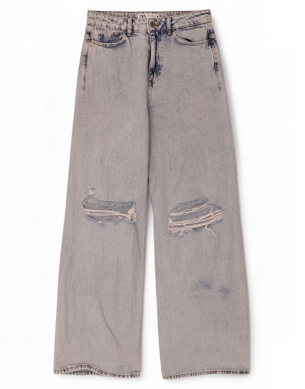 Zara Damen Distressed Jeans mit weitem Bein EU 38 Small W28 L32 Blaue Baumwolle