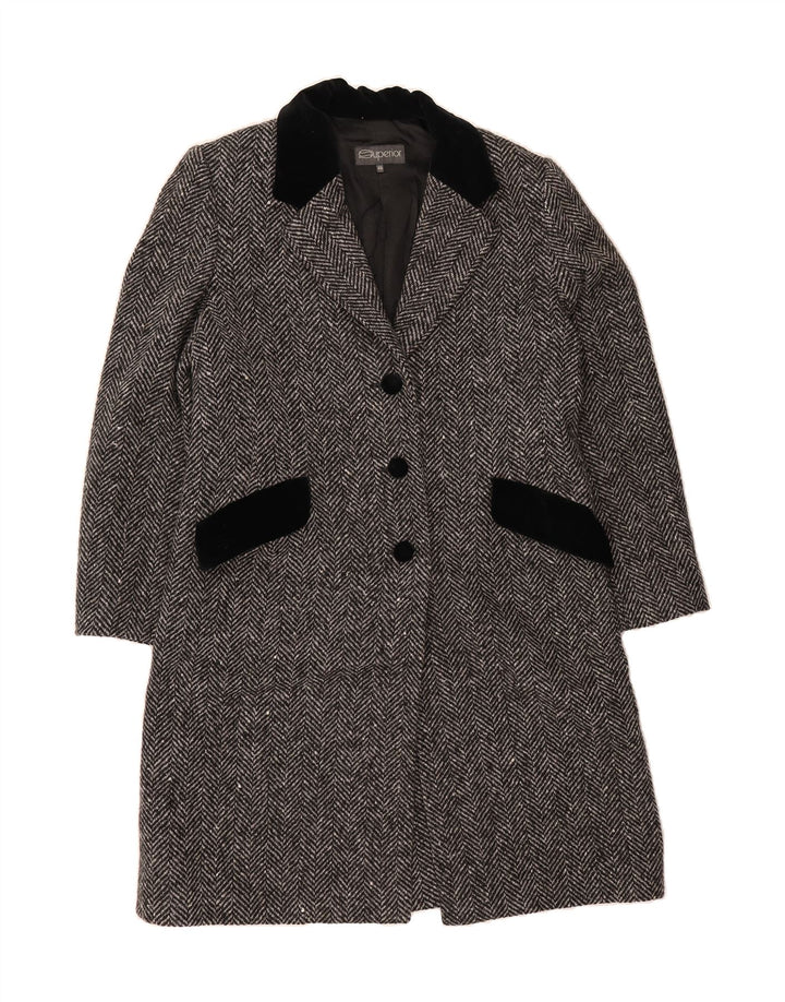 SUPERIOR Womens Overcoat IT 46 Large Grey Herringbone Wool Vintage Superior and Second-Hand Superior from Messina Hembry 