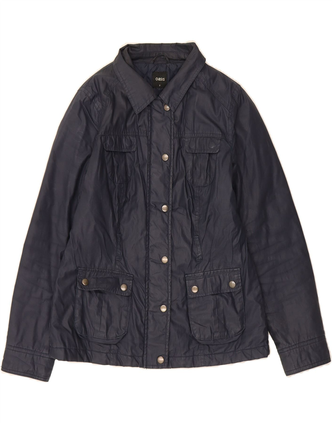 OASIS Womens Waxed Cotton Jacket UK 10 Small Navy Blue Cotton Vintage Oasis and Second-Hand Oasis from Messina Hembry 