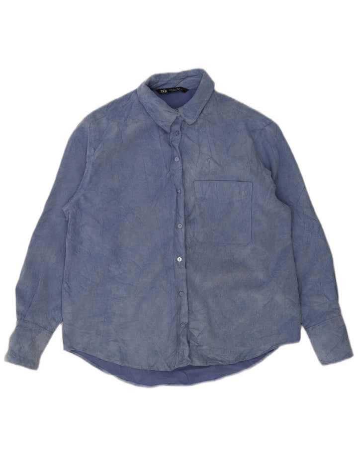 Zara Damen Fleece-Hemd UK 14 Mittelblaues Batik-Polyester