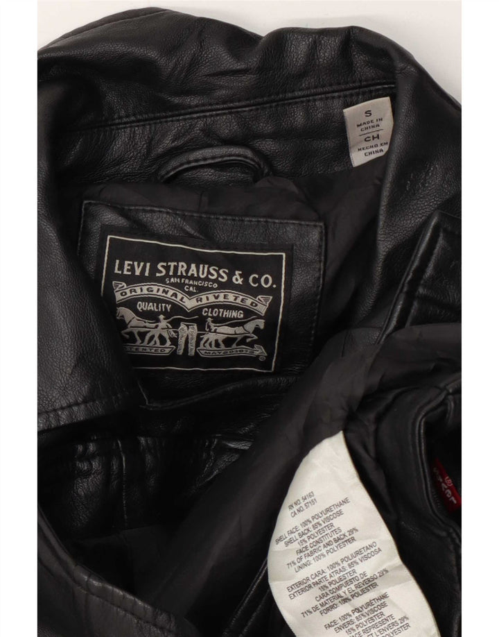 Levi's Damen Crop Kunstleder Bikerjacke UK 10 Small Schwarz Polyurethan
