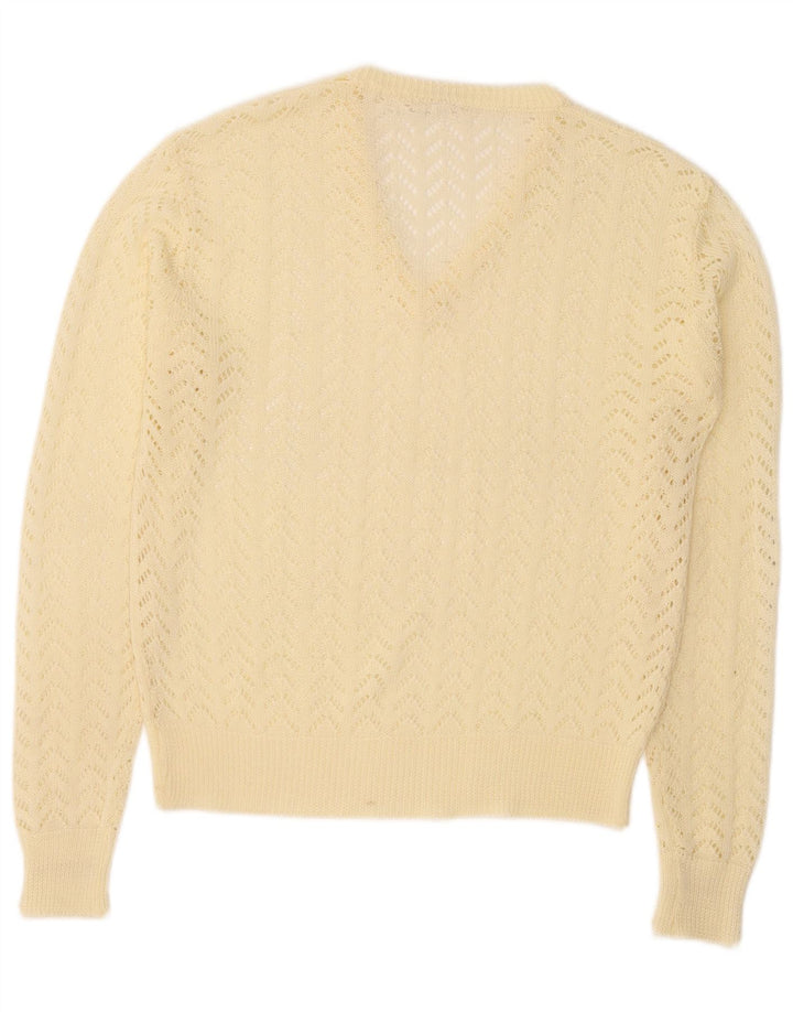 Vintage Damen Pullover mit V-Ausschnitt IT 46 Großes gelbes Polyacryl