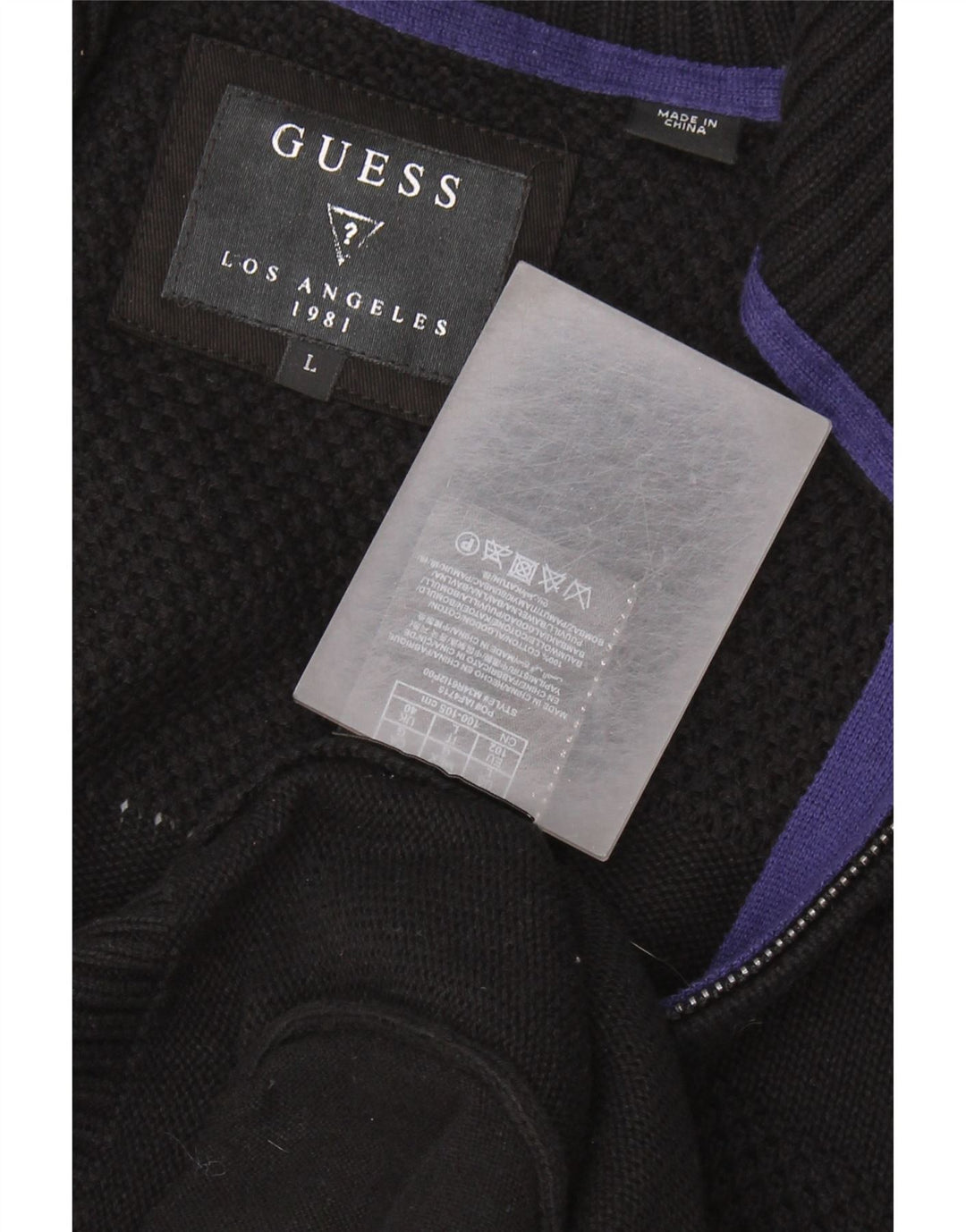 GUESS Herren-Strickjacke, groß, aus schwarzer Baumwolle
