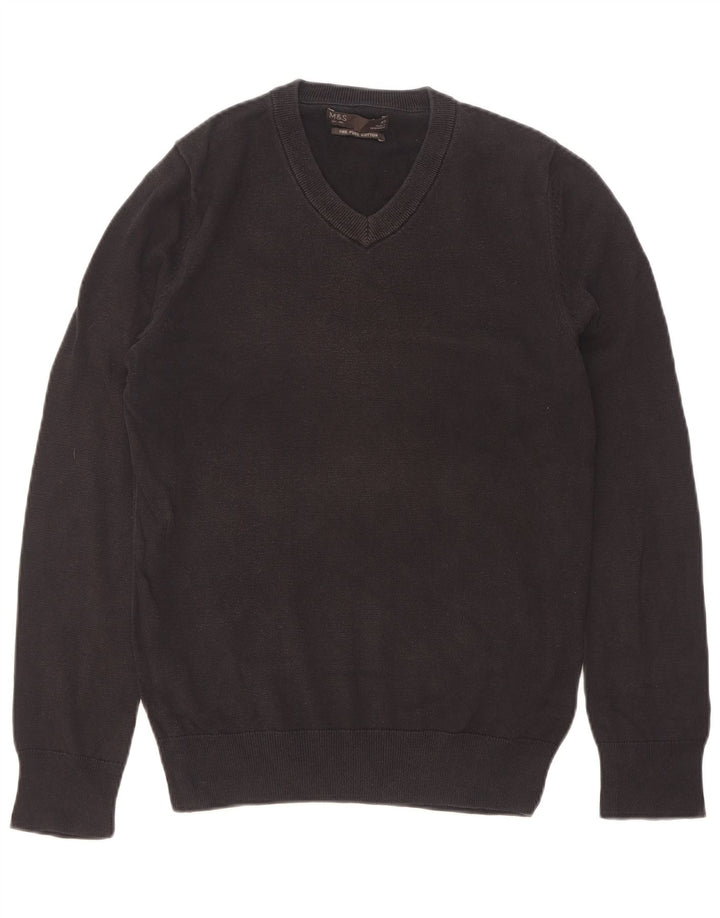 Marks & Spencer Herren-Pullover mit V-Ausschnitt, XS, schwarze Baumwolle