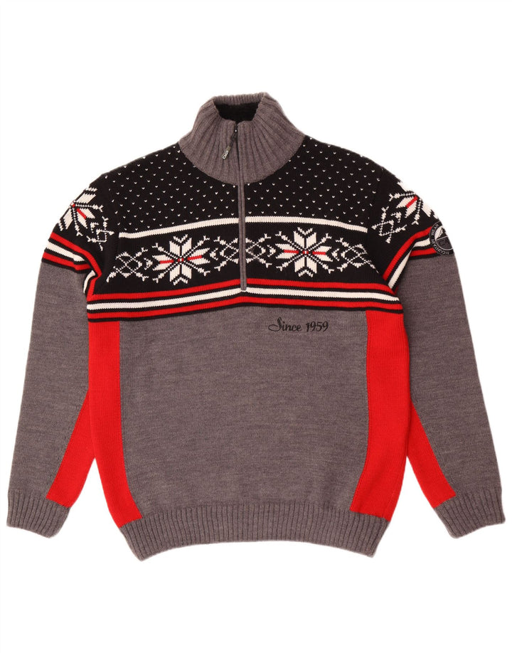 CMP Herren-Pullover mit Reißverschluss am Hals, groß, Grau, Fair-Isle-Acryl