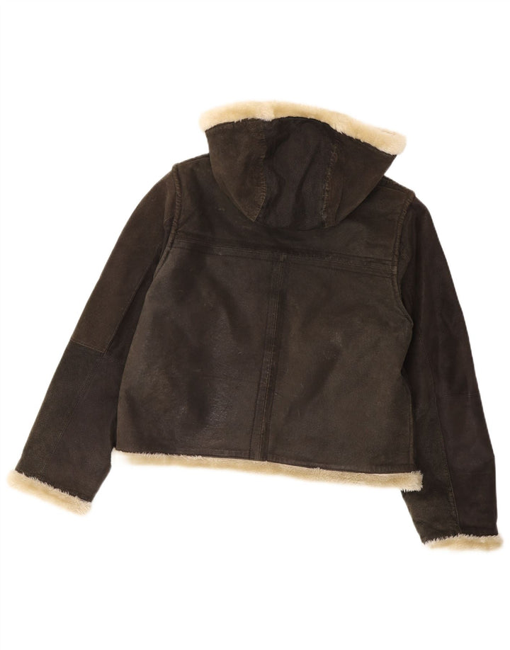 Conbipel Damen Lammfelljacke mit Kapuze, UK 14, mittelgraues Leder